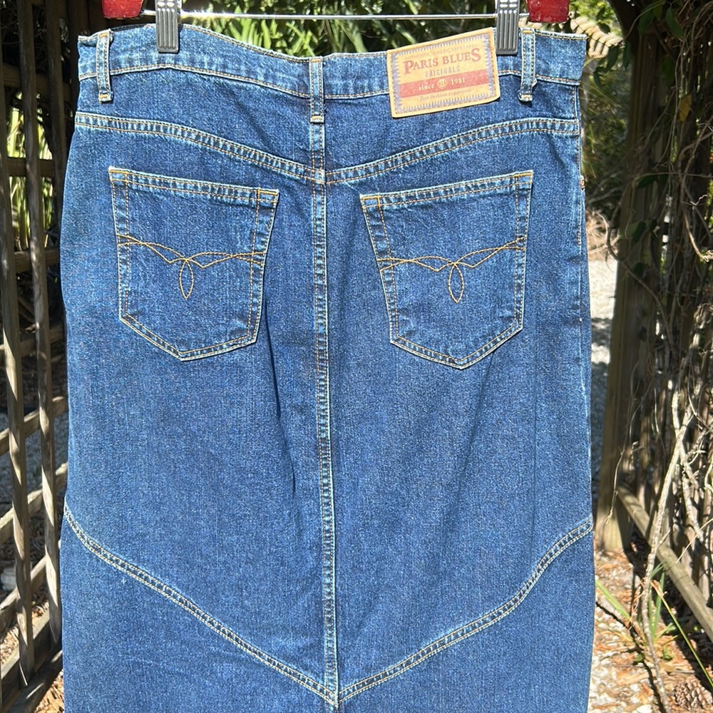 Denim Maxi Skirt stylish straight slits high waist belt loops 5 pockets vintage - Picture 5 of 12